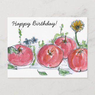 Postal Fruta de las manzanas rojas feliz cumpleaños del p