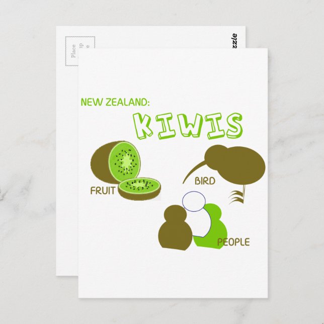 Postal Fruta kiwi, aves, gente verde personalizado (Anverso / Reverso)
