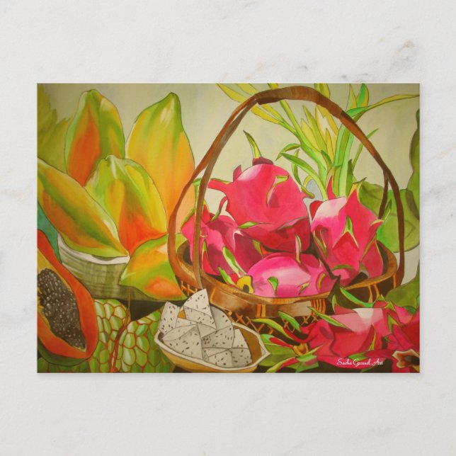 Postal Fruta tropical Todavía la vida arte acuarela origi (Anverso)