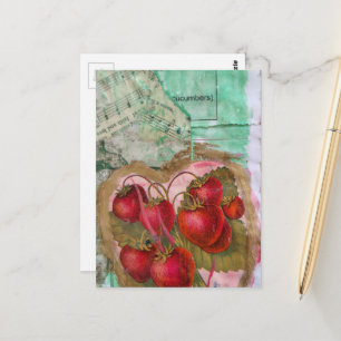 Postal Frutas Fresas Vintage Collage de Medios Mixtos