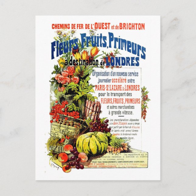 Postal Frutas frescas de la cosecha y flores París a Lond (Anverso)