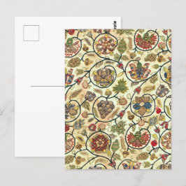 Postal Frutas y flores de bordado de trabajo de tripulaci