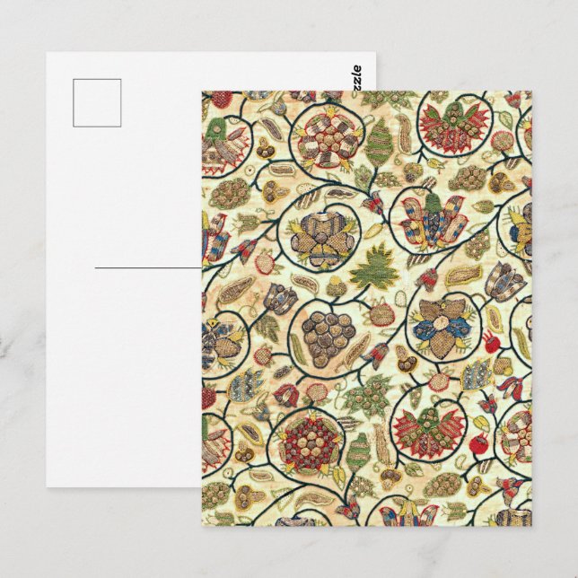 Postal Frutas y flores de bordado de trabajo de tripulaci (Anverso / Reverso)