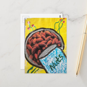 Postal Frutos secos Almendras Collage de medios mixtos