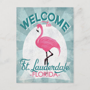Postal Ft Lauderdale Florida Pink Flamingo Retro