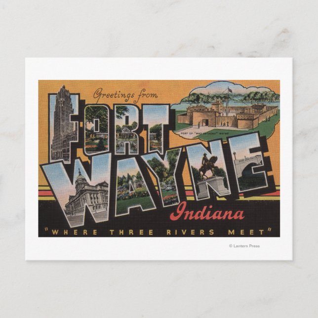 Postal Ft. Wayne, Indiana - Escenas de letras grandes (Anverso)
