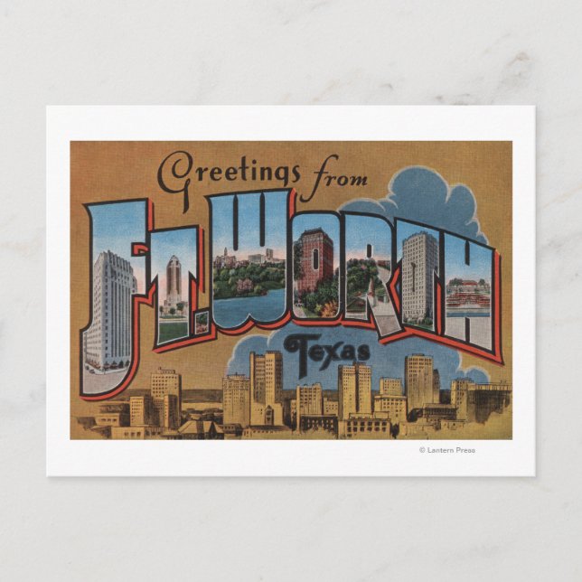 Postal Ft. Worth, Texas - Escenas de letras grandes (Anverso)