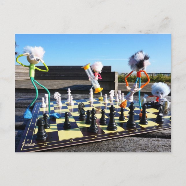 Postal Fubby die schaakspel spelen. (Anverso)