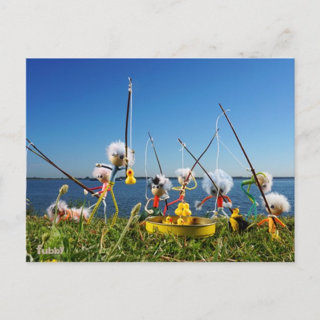 Postal Fubby's actief met het hengelspel. (Anverso)