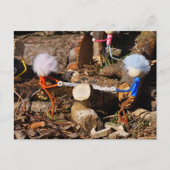 Postal Fubby's die hout zagen. (Anverso)