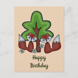 Postal Füchse mit Baum