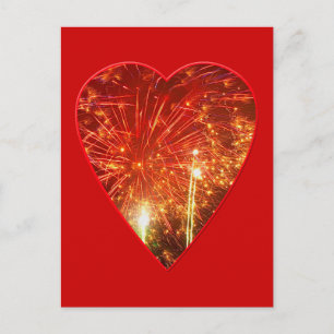 Postal Fuego de corazón rojo