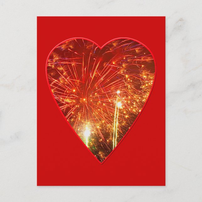Postal Fuego de corazón rojo (Anverso)