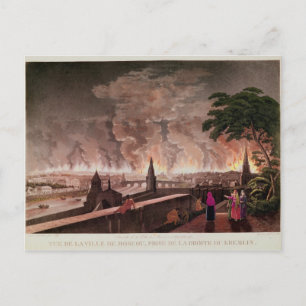 Postal Fuego en Moscú, setiembre de 1812. grabado por