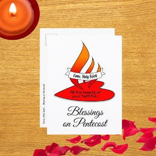 Postal Fuego o Llama y Corazón con Cita de Pentecostés
