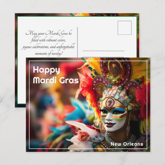 Postal 💚 💜 💛 Fuego y Oro: Espectáculo del Mardi Gras (Anverso / Reverso)