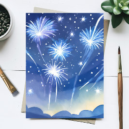 Postal Fuegos artificiales azules | Aquarela de celebraci