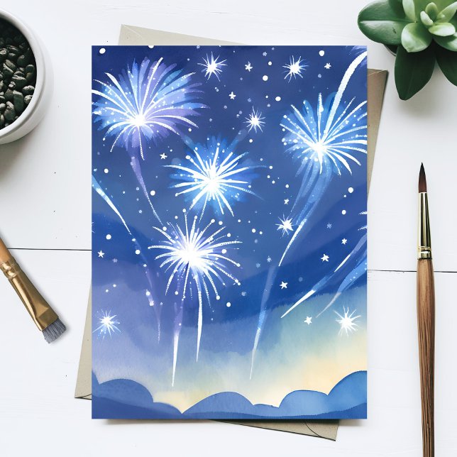 Postal Fuegos artificiales azules | Aquarela de celebraci (Subido por el creador)