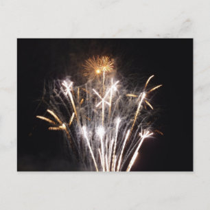 Postal Fuegos artificiales blancos y dorados II Celebraci