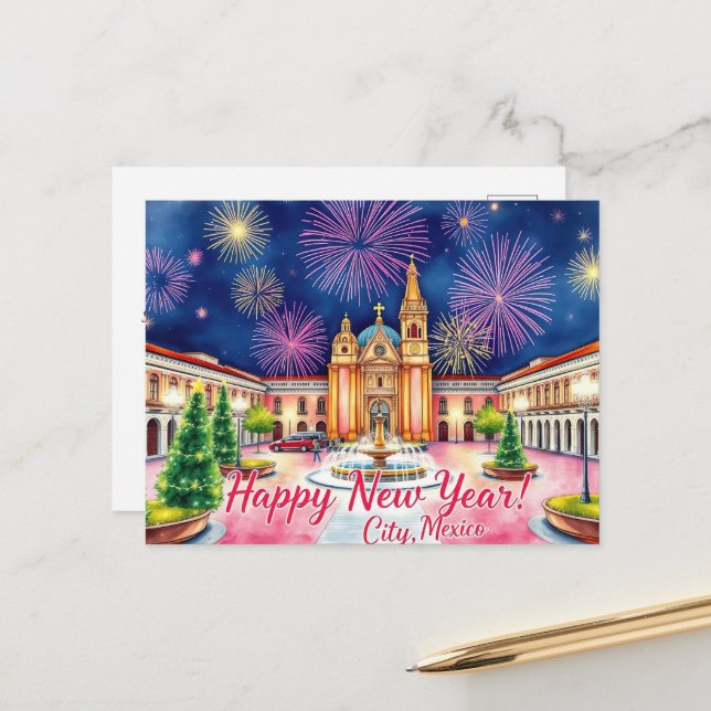Postal Fuegos artificiales de Año Nuevo en Ciudad de Méxi (Anverso/Reverso In Situ)