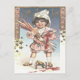 Postal Fuegos artificiales de la pequeña niña pequeña