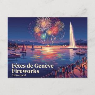 Postal Fuegos artificiales de las Fêtes de Genève Suiza