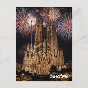 Postal Fuegos artificiales en Barcelona La Sagrada Famili