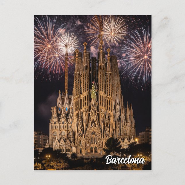 Postal Fuegos artificiales en Barcelona La Sagrada Famili (Anverso)
