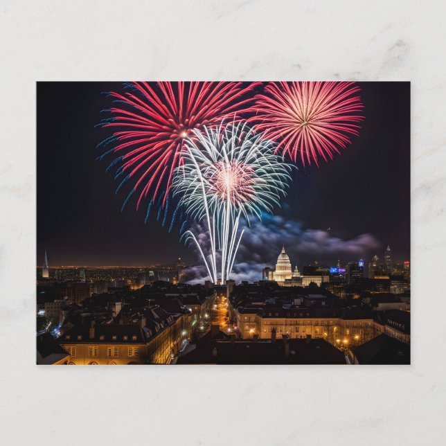 Postal Fuegos artificiales en la ciudad nocturna (Anverso)