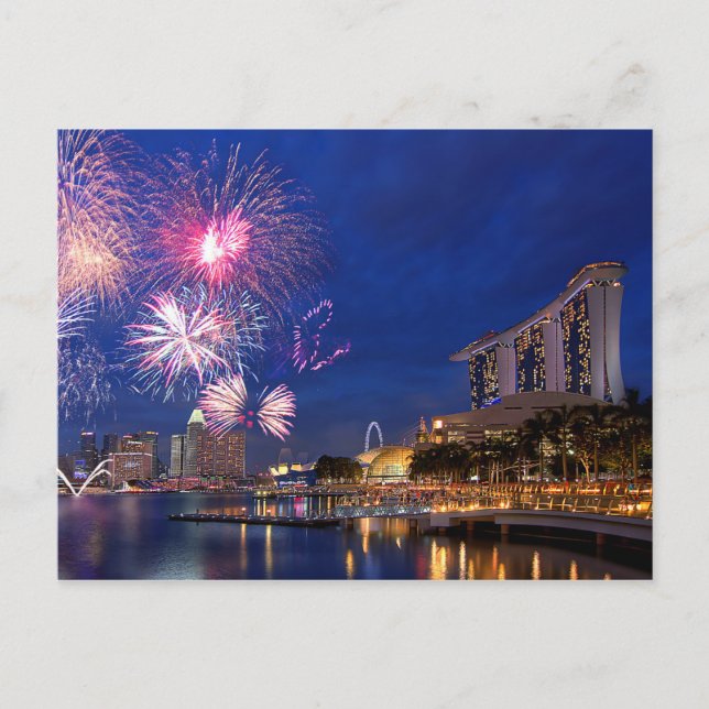 Postal Fuegos artificiales en Marina Bay, Singapur (Anverso)