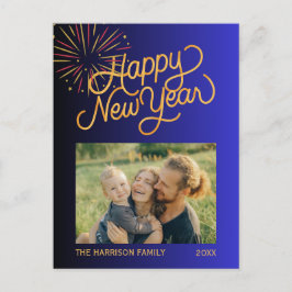 Postal Fuegos artificiales Feliz Año Nuevo Foto Gradiente