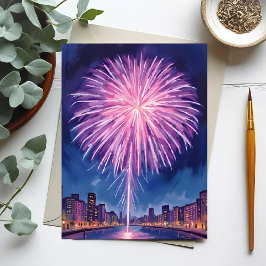 Postal Fuegos Artificiales Morados | Feliz Año Nuevo Acua
