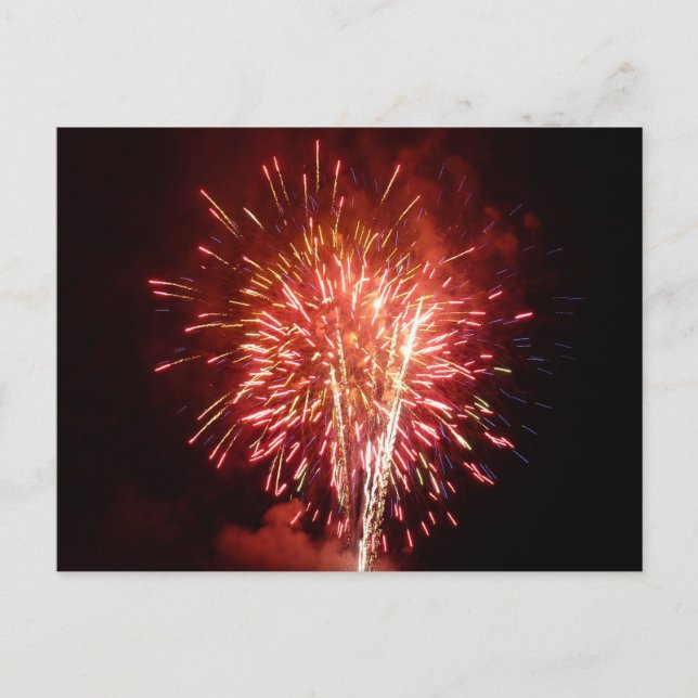Postal Fuegos artificiales rojos, blancos y azules II Pat (Anverso)
