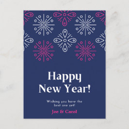 Postal Fuegos artificiales rosas y blancas Feliz Año Nuev