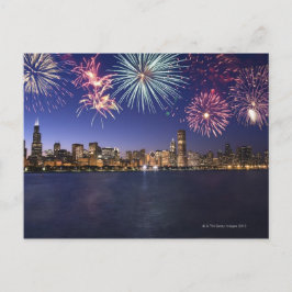 Postal Fuegos artificiales sobre el perfil de Chicago 2