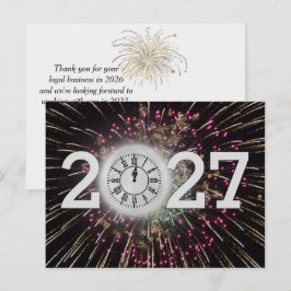 Postal Fuegos artificiales y reloj de luna de año nuevo 2