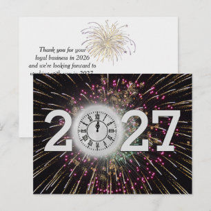 Postal Fuegos artificiales y reloj de luna de año nuevo 2