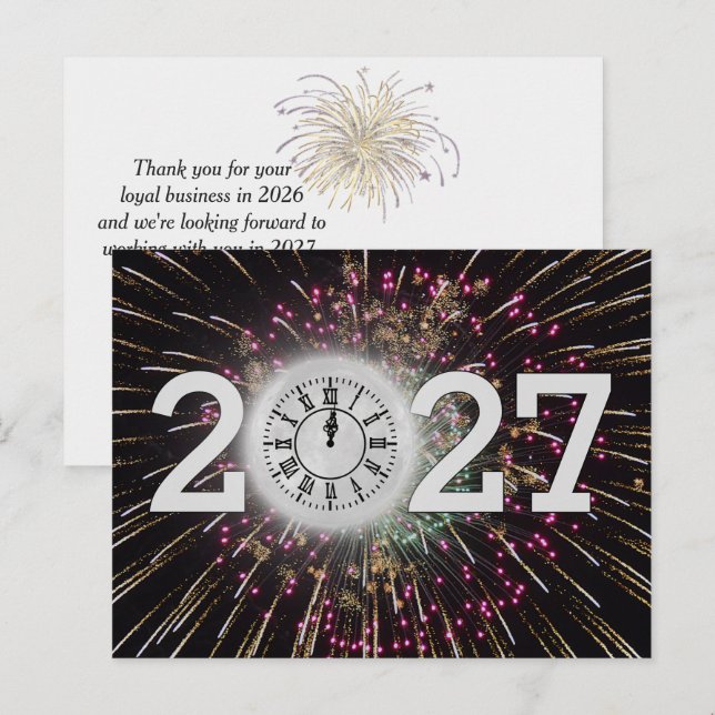 Postal Fuegos artificiales y reloj de luna de año nuevo 2 (Anverso / Reverso)