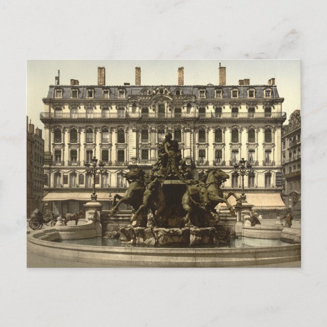Postal Fuente Bartholdi, Lyon, Francia (Anverso)