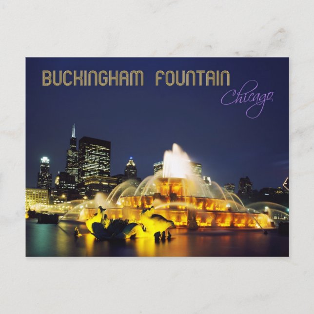 Postal Fuente de Buckingham iluminada, Chicago (Anverso)