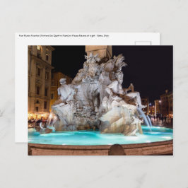 Postal Fuente de cuatro ríos en Piazza Navona en Roma