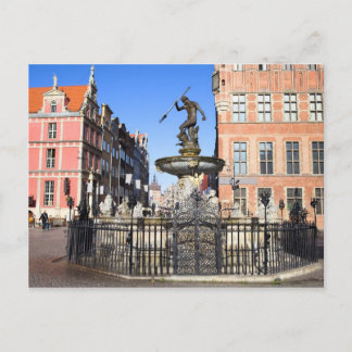 Postal Fuente de Neptuno en la ciudad de Gdansk