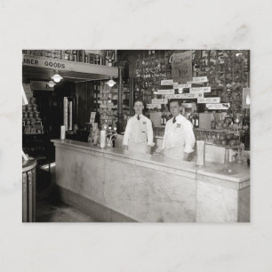 Postal Fuente de soda de la farmacia, 1921