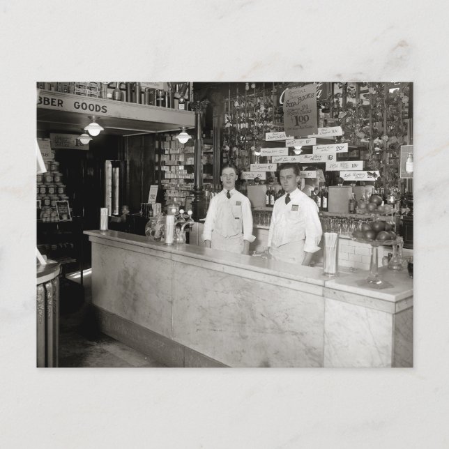 Postal Fuente de soda de la farmacia, 1921 (Anverso)