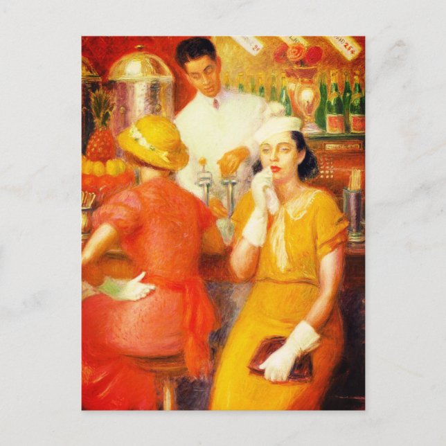Postal Fuente de Soda - William Glackens (1935) (Anverso)
