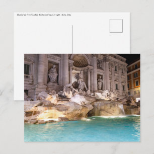 Postal Fuente de Trevi de noche - Roma, Italia