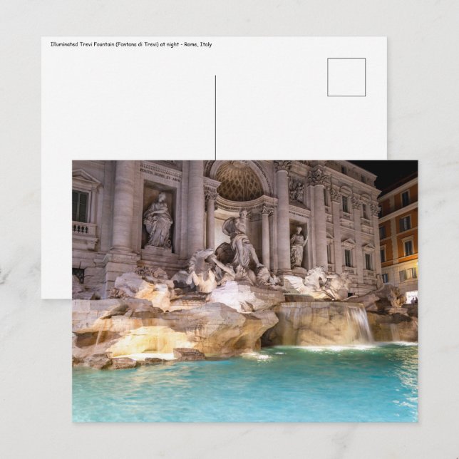 Postal Fuente de Trevi de noche - Roma, Italia (Anverso / Reverso)
