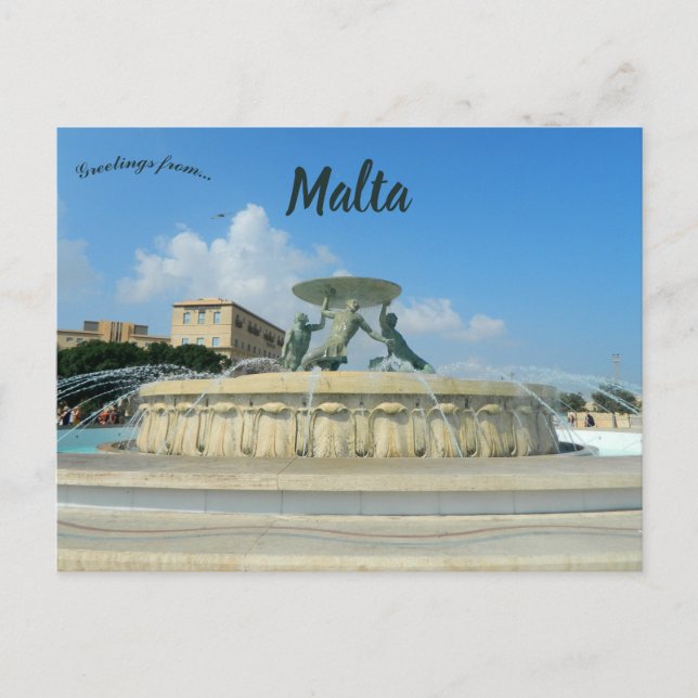 Postal Fuente de Tritones en La Valeta Malta (Anverso)