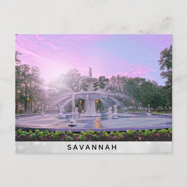 Postal Fuente del Parque Forsyth de Savannah Georgia (Anverso)