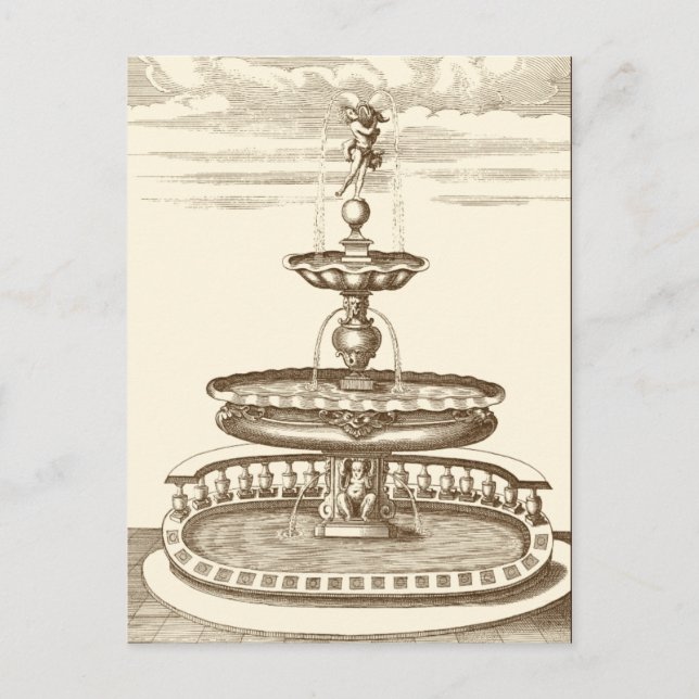Postal Fuente del patio con Cherub ornamental (Anverso)